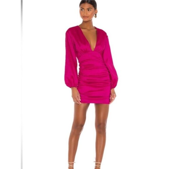 Lovers and Friends Lorenza Mini Dress Fuchsia Pink Long Sleeve V-Neck Size Xs - Picture 11 of 11